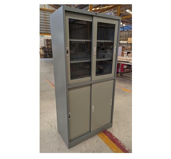 ตู้เหล็กเก็บเอกสาร บนบานเลื่อนกระจก ล่างบานเลื่อนทึบ